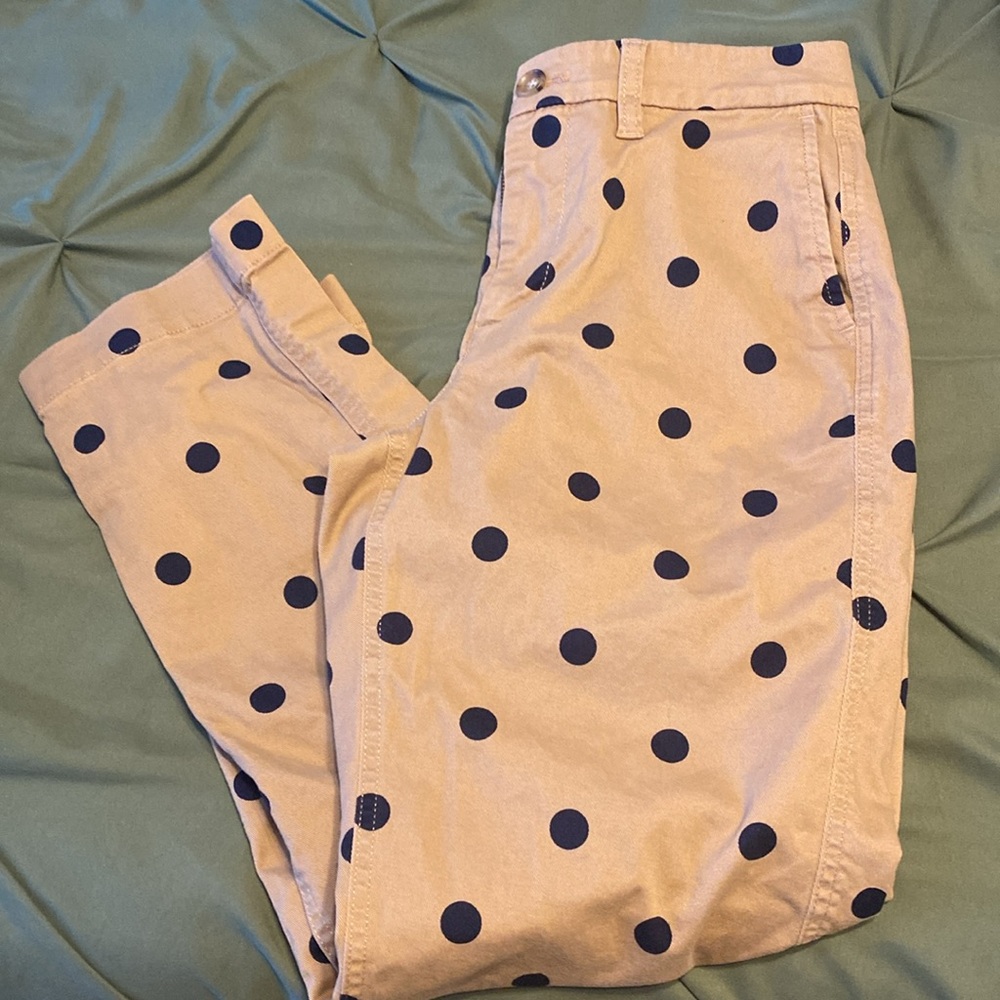 J. Crew Women's Tan Chinos with Black Polka Dots